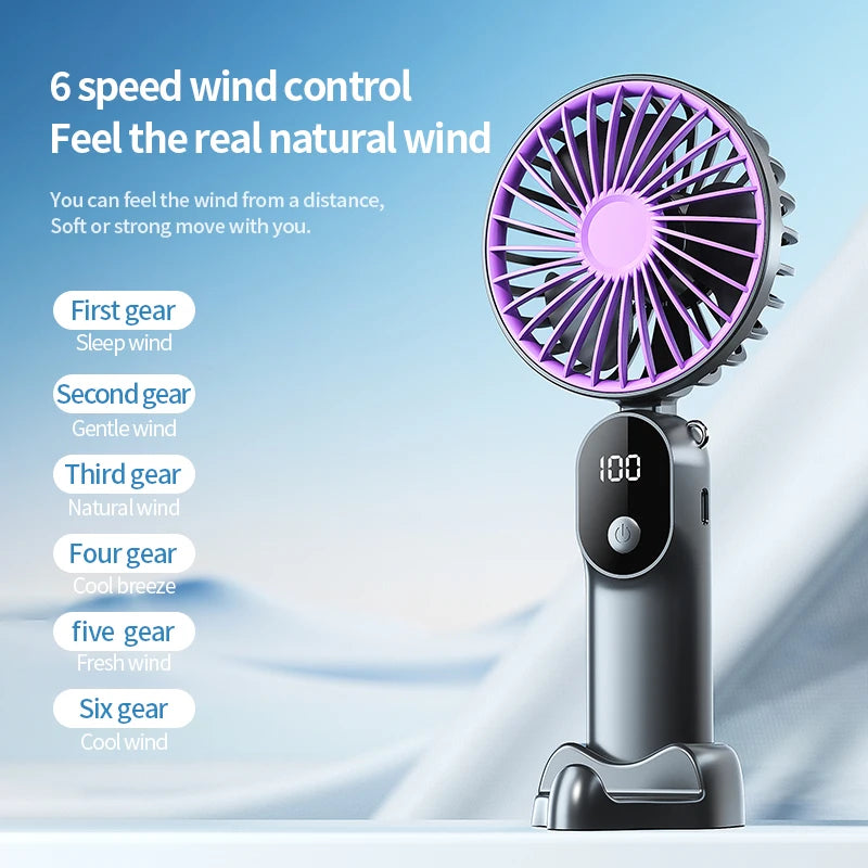 3-in-1 Tragbarer USB-Wiederaufladbarer Ventilator mit Digitalanzeige