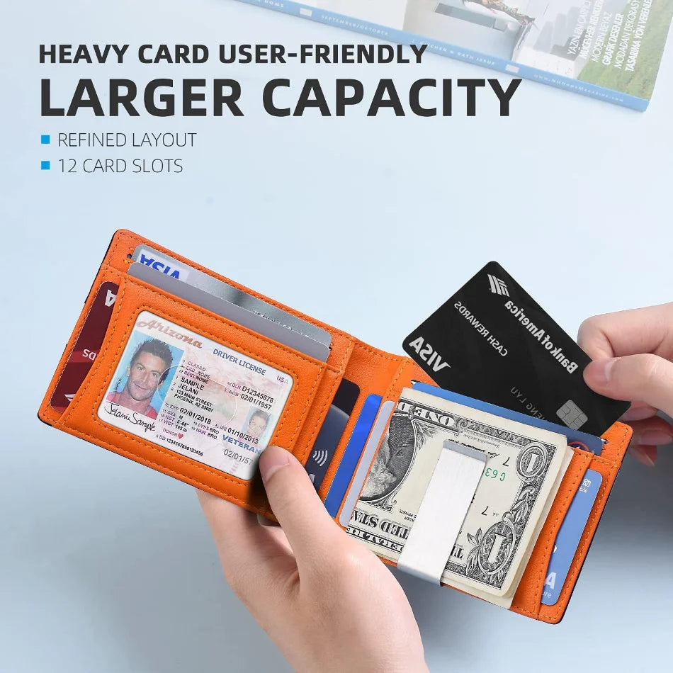 Slim RFID-Blocking Carbon Fiber Leather Wallet