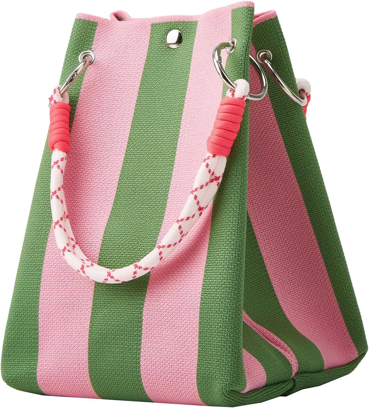 Striped Knit Mini Bucket Tote Bag