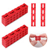 Red PVC outlet spacers shown in multiple configurations and a hand for scale
