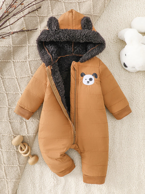 Cozy Fleece Baby Romper with Hood