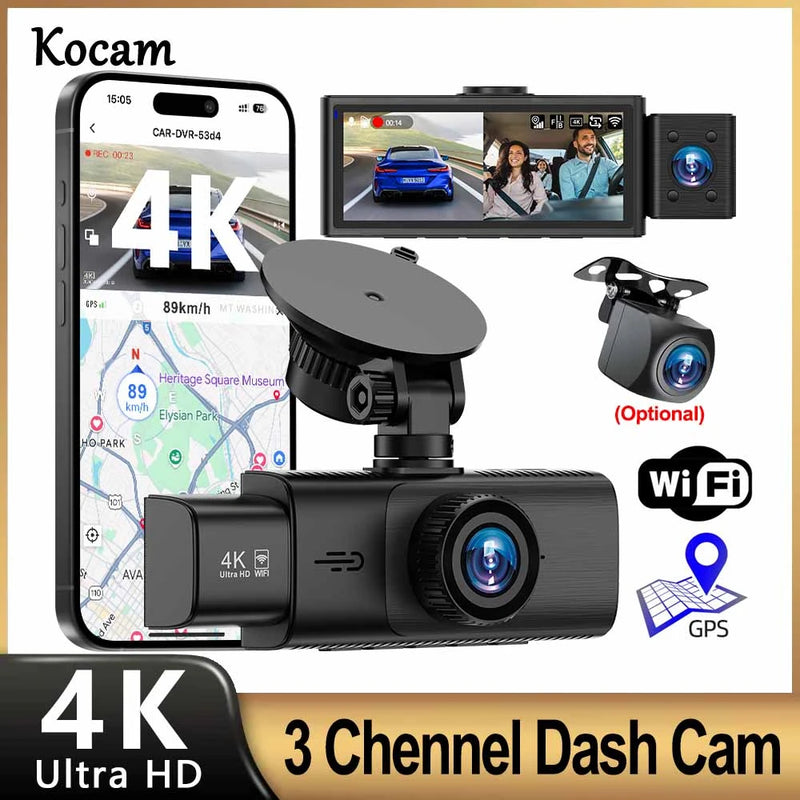 3-Channel 4K Dash Cam with Interior & Rear Cameras