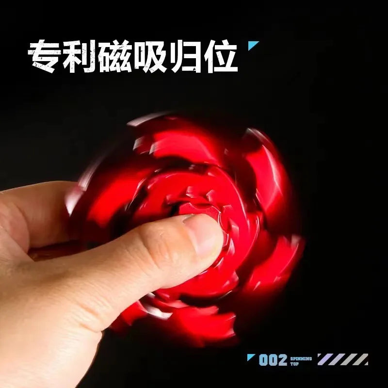 A hand is holding a bright red magnetic fidget slider, demonstrating its use for stress relief or focus.