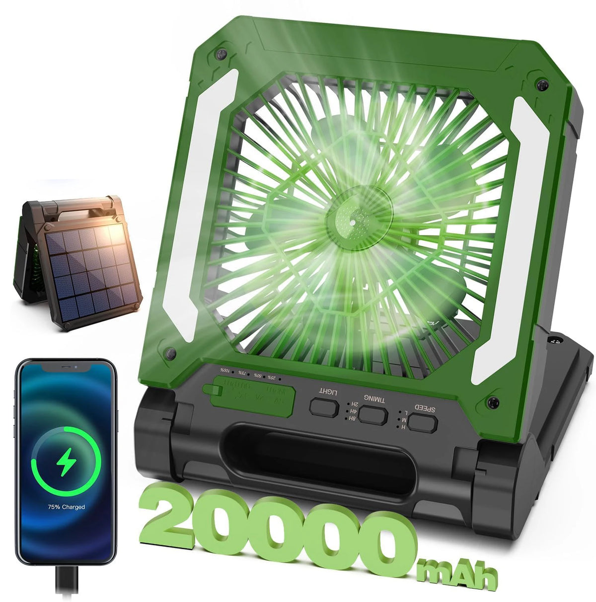 Paddfaltiger Solar-Campingventilator mit LED-Licht