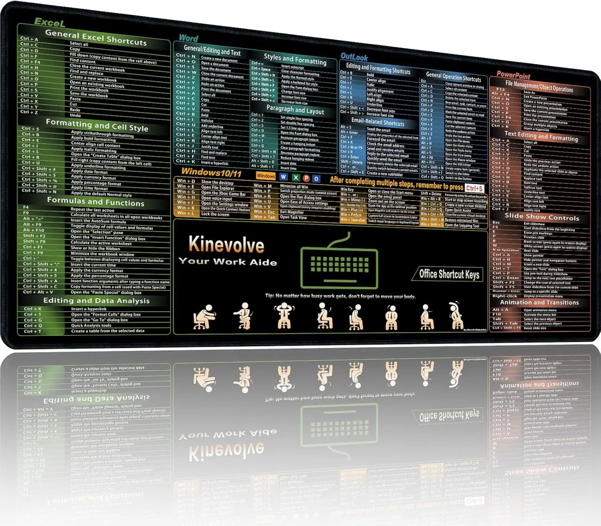 Excel Shortcut Large Mouse Pad with Stitched Edges