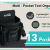 Black multi-pocket tool organizer featuring 13 pockets and lightweight ballistic fabric