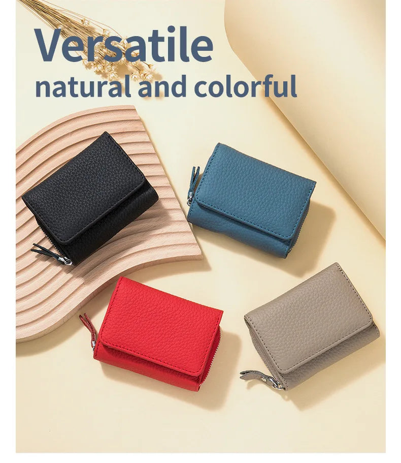 Genuine Leather Mini RFID Wallet for Women