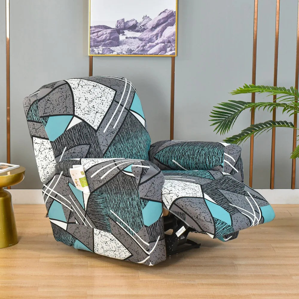 Printed Recliner Cover with Side Pocket — 4-Piece Set
