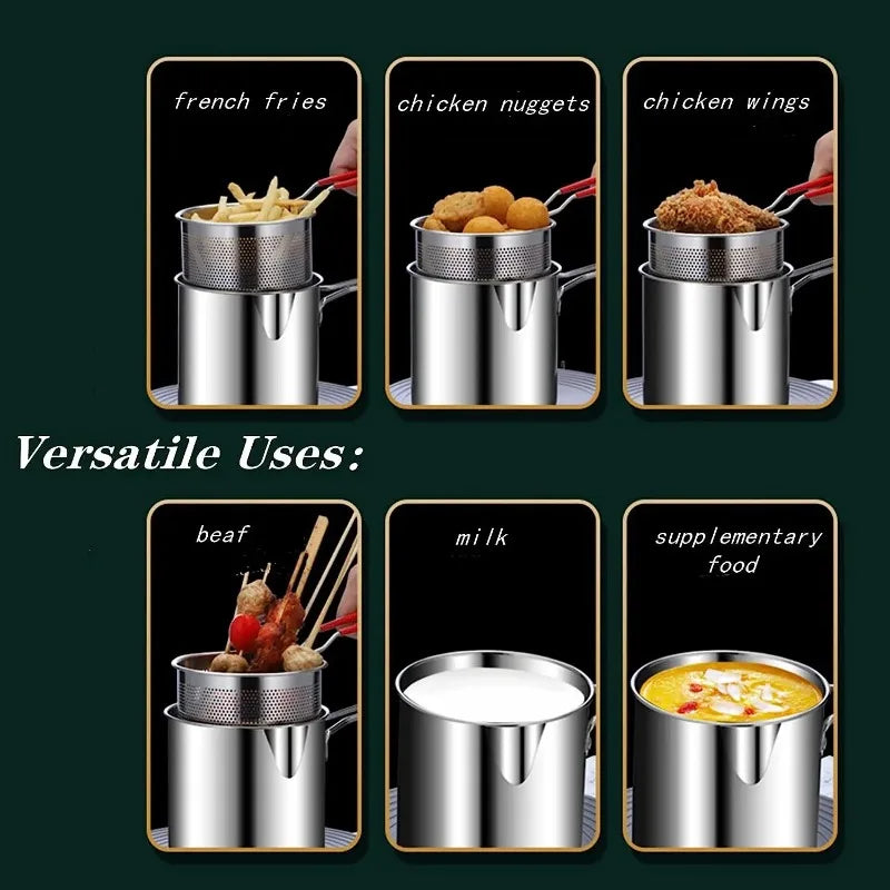 Stainless Steel Deep Fryer Pot with Strainer Basket