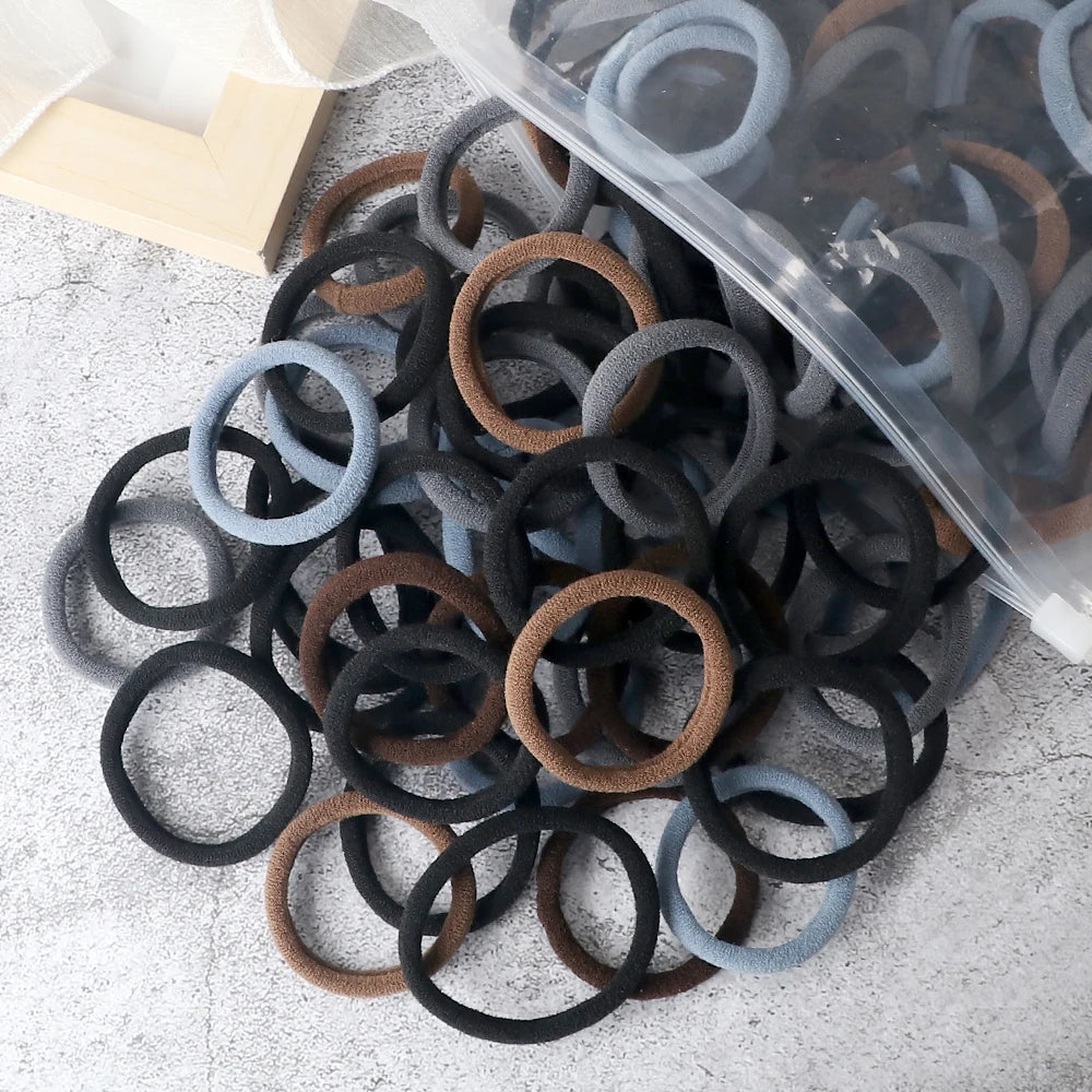 50-Pack Solid Color Elastic Hair Ties for Women & Girls