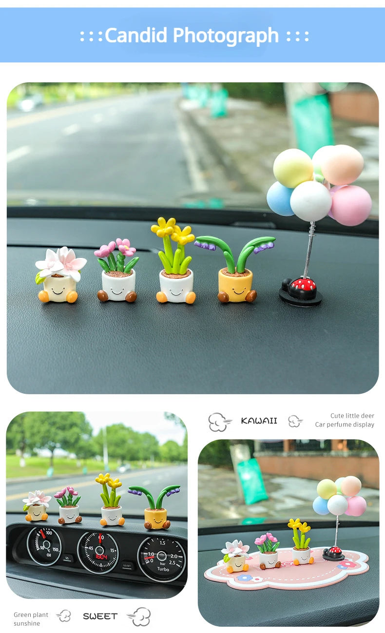 Resin Flower Pot Elf Figurine for Car Interior & Desktop