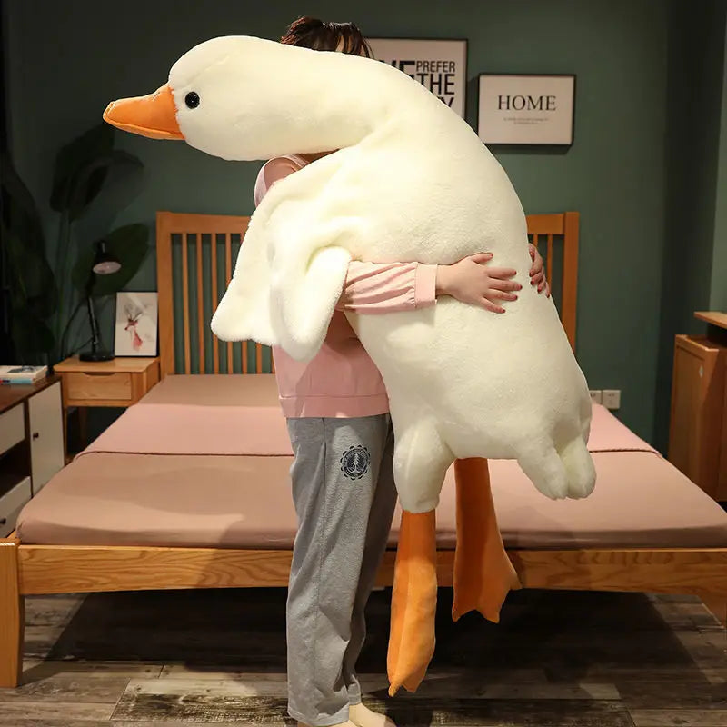 Oversized White Goose Plush Toy & Sofa Cushion