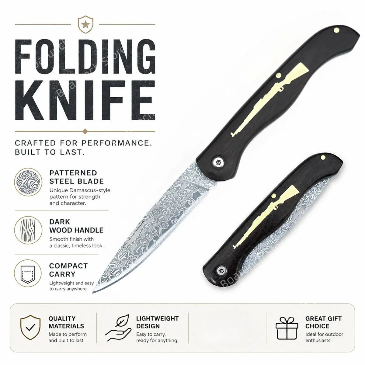 Damascus Steel Folding Pocket Knife with Ebony Handle