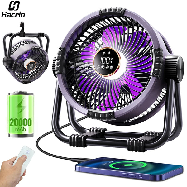 Ventilador Portátil Recargable para Camping con Luz LED