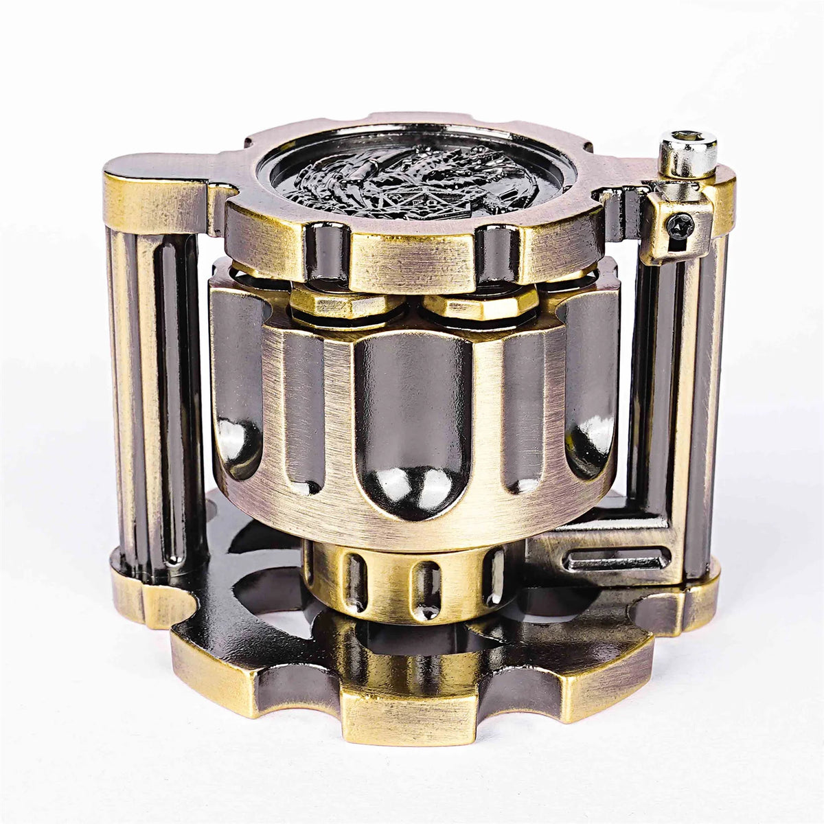 Golden Metal Revolver Dice Set for Tabletop RPGs