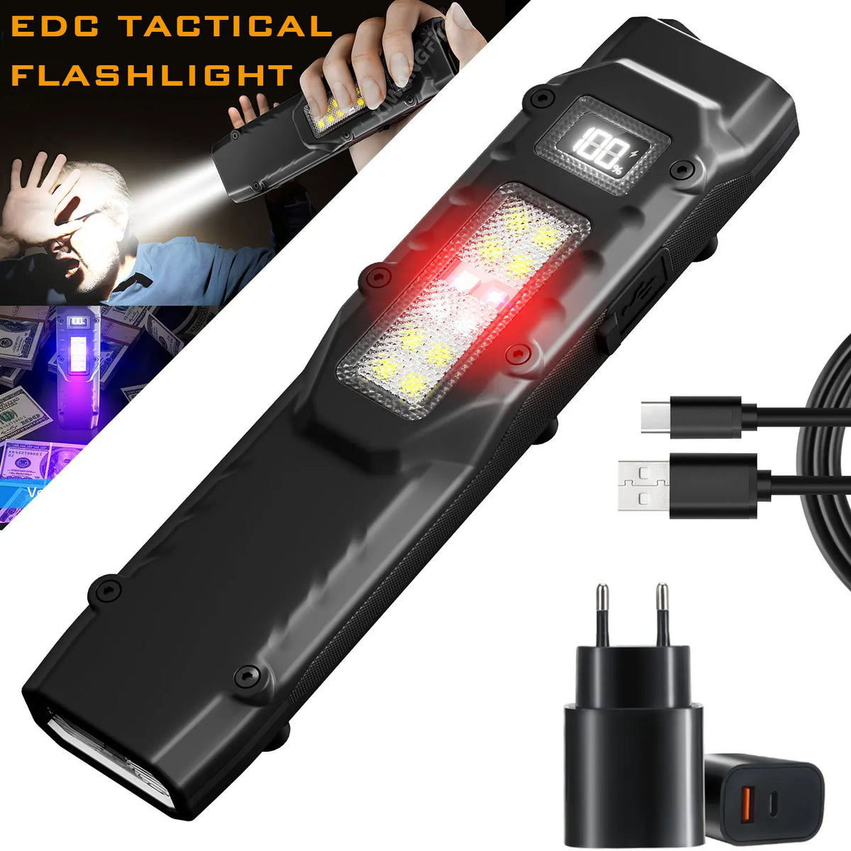 Lampe de poche tactique LED à double mode et affichage numérique