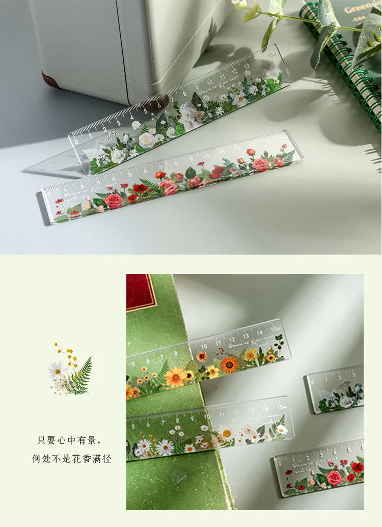 15cm Floral Design Ruler - Daisy & Rose Pattern Measuring Tool