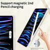 A clear protective case for an iPad showing a magnetic pencil charging feature.