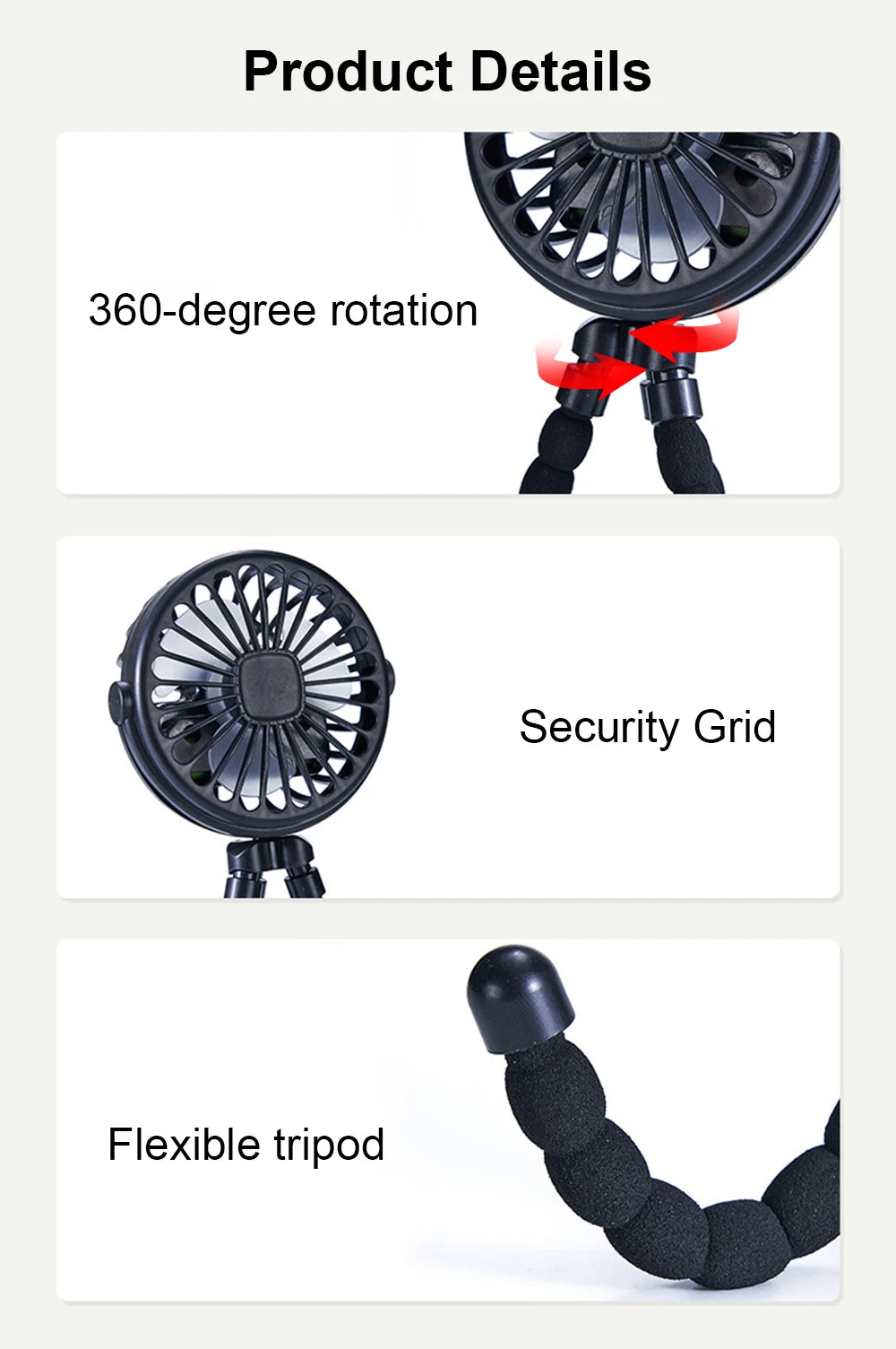 Portable Clip-On USB Rechargeable Mini Fan