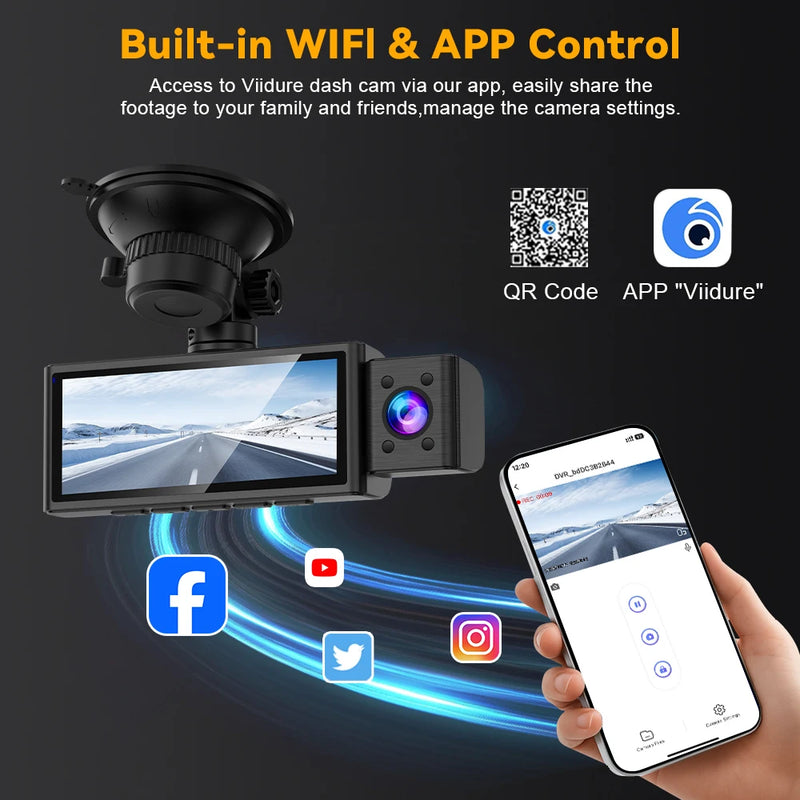 3-Channel 4K Dash Cam with Interior & Rear Cameras
