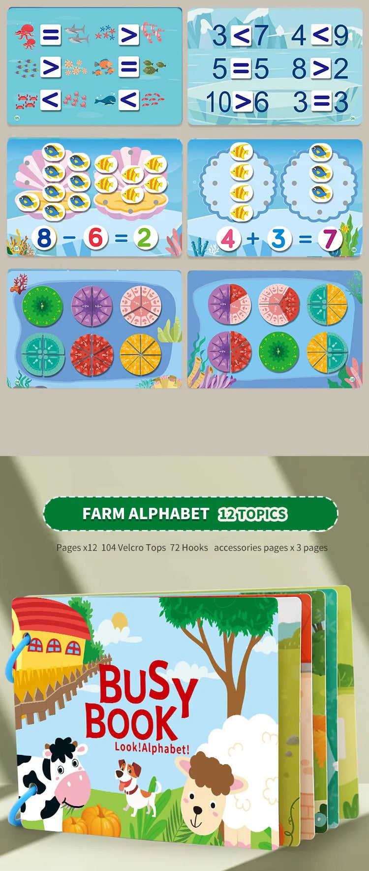 Montessori Busy Book for Toddlers – Reusable Sticker & Velcro Learning Activities