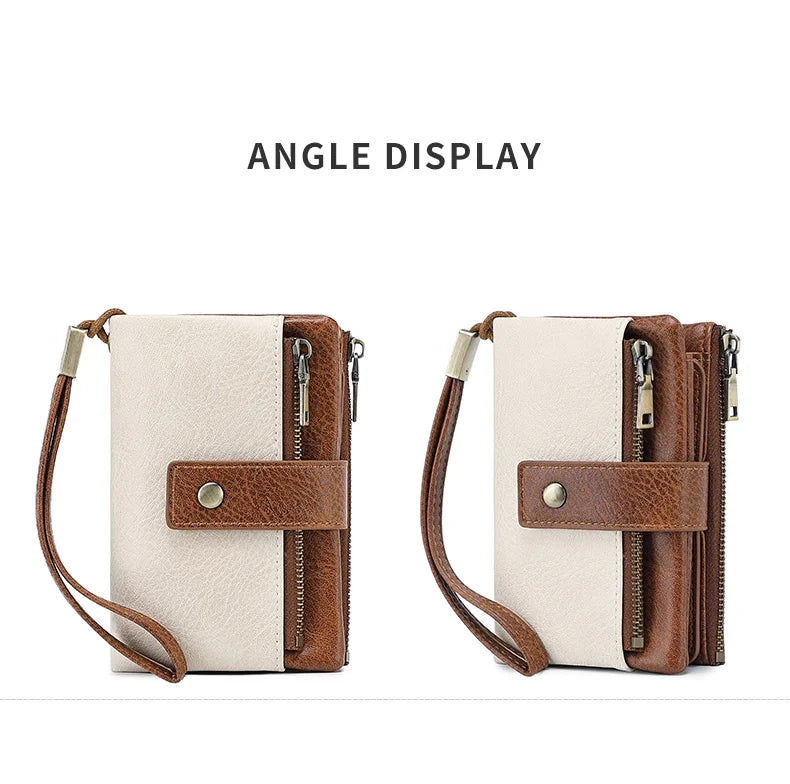 Vintage RFID-Blocking Triple-Fold Wallet with Double Zipper