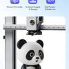 A white and black panda figurine is being printed using a 3D printer setup.