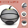 Black metal fruit basket with a mesh lid and a cute apple-shaped design