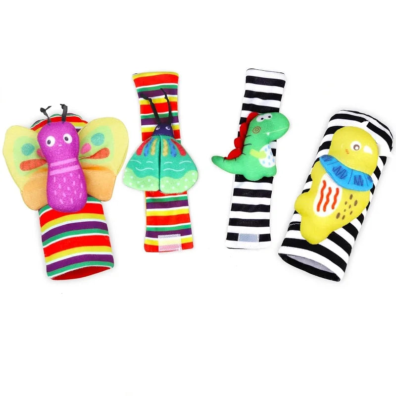 Baby Wrist Rattles and Animal Socks Set for Sensory Development