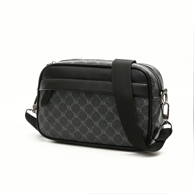 Men's Casual PU Leather Shoulder Bag with Zipper Pockets