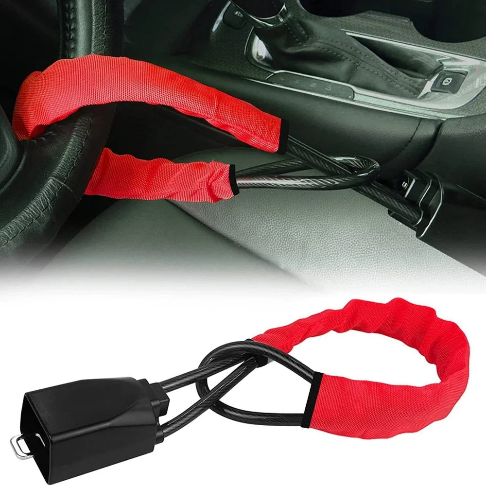 Universal Steering Wheel and Seat Belt Anti-Theft Lock with 2 Keys