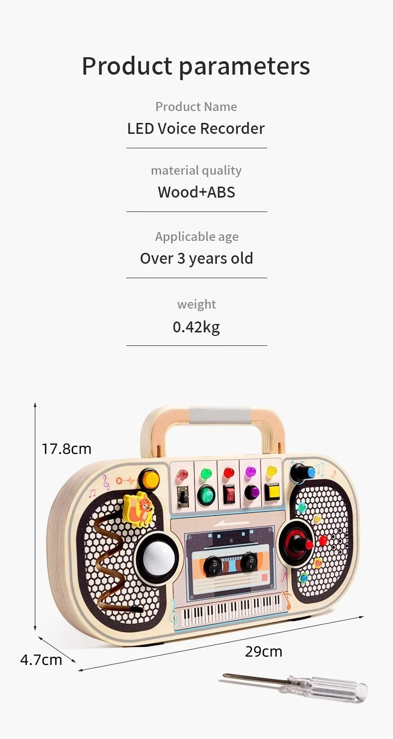 Montessori Wooden Busy Board with LED Switch Controls
