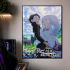 A poster featuring characters from Re:Zero in a dramatic outdoor setting with vibrant colors.