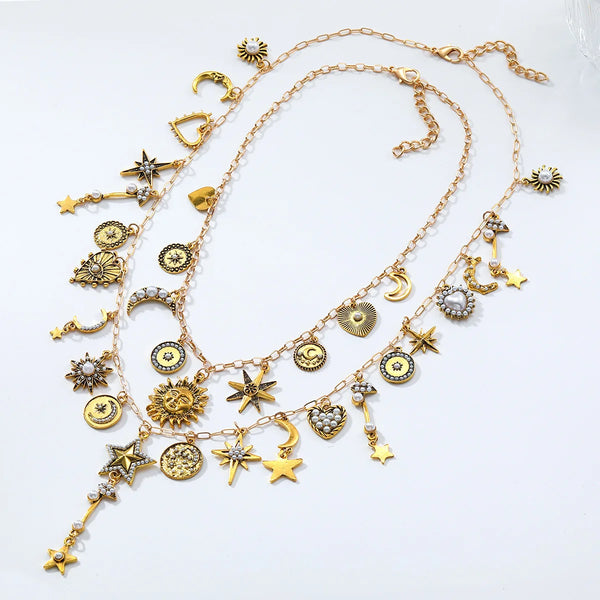 Multilayer Star & Moon Pendant Necklace