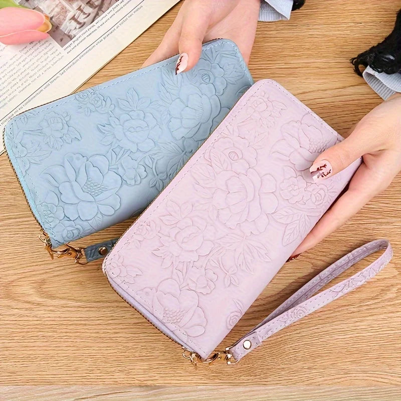 Portefeuille en PU cuir floral embossé