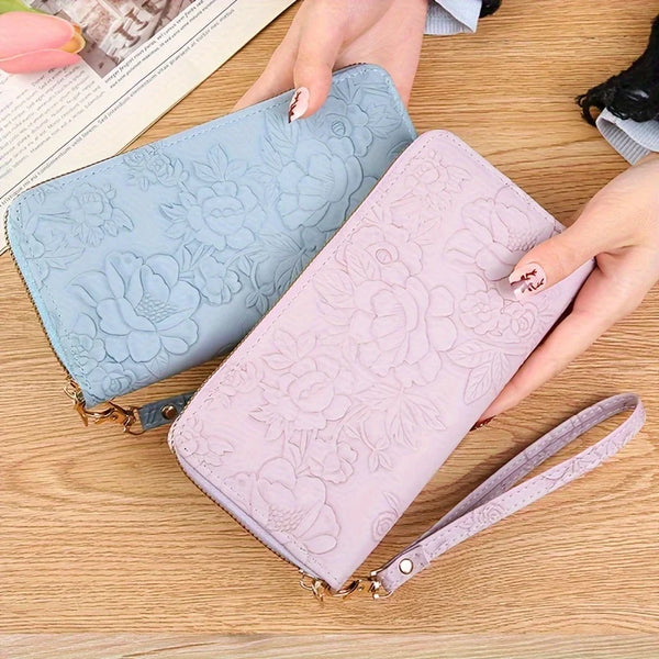 Cartera de Piel Sintética con Grabado Floral