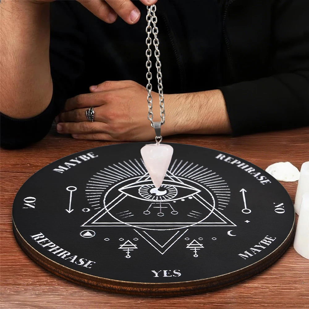 Wooden Divination Pendulum Board with Crystal Necklace