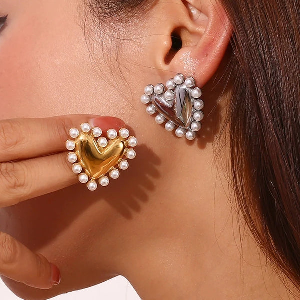 Pearl Heart Drop Earrings