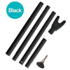 Black heavy-duty adjustable door security bar with mounting hardware.