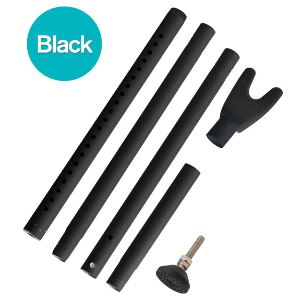 Black heavy-duty adjustable door security bar with mounting hardware.