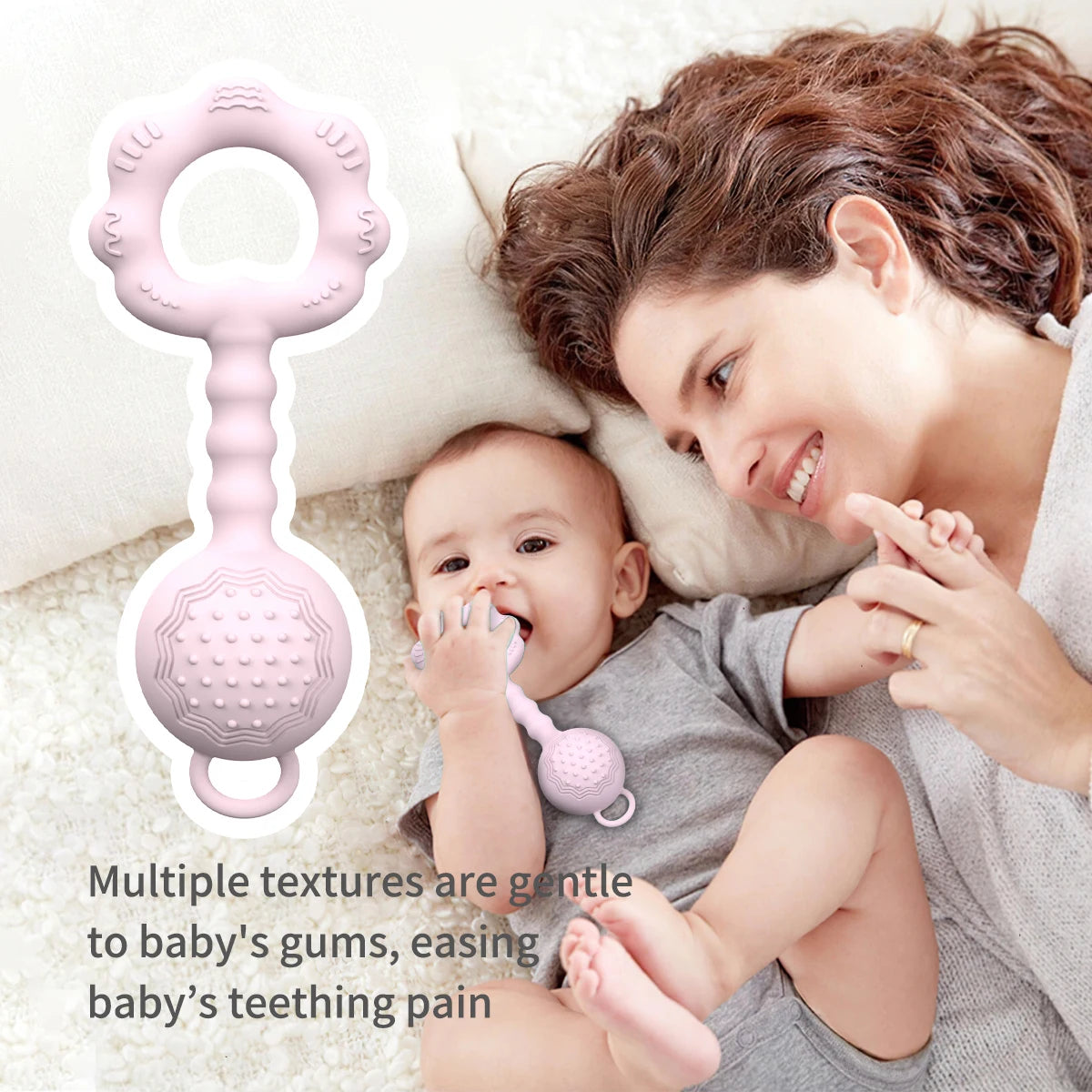 Silicone Baby Rattle and Teether Set with Suction Base