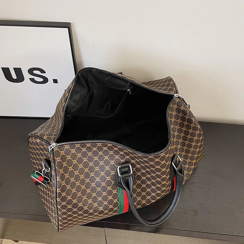 Large Capacity Women's Travel Duffel Tote with Plaid Design