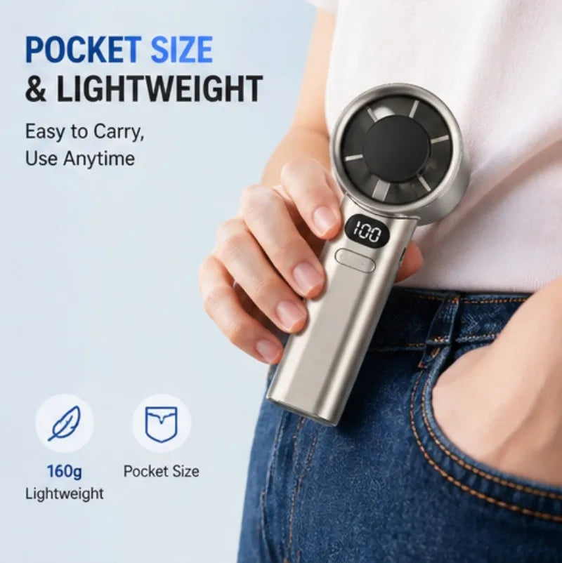 Portable USB Rechargeable Handheld Fan with Digital Display