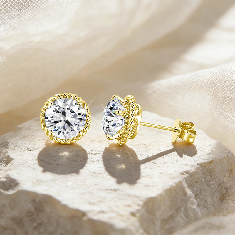 Pendientes de Moissanite con Baño de Oro de 14K