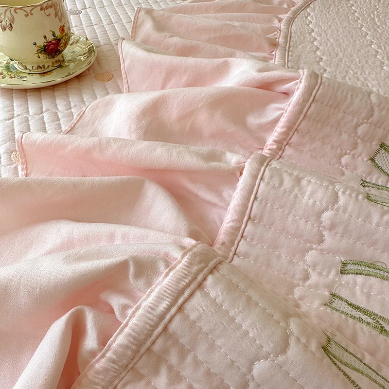 Embroidered Tulip Coverlet Set with Pillow Shams