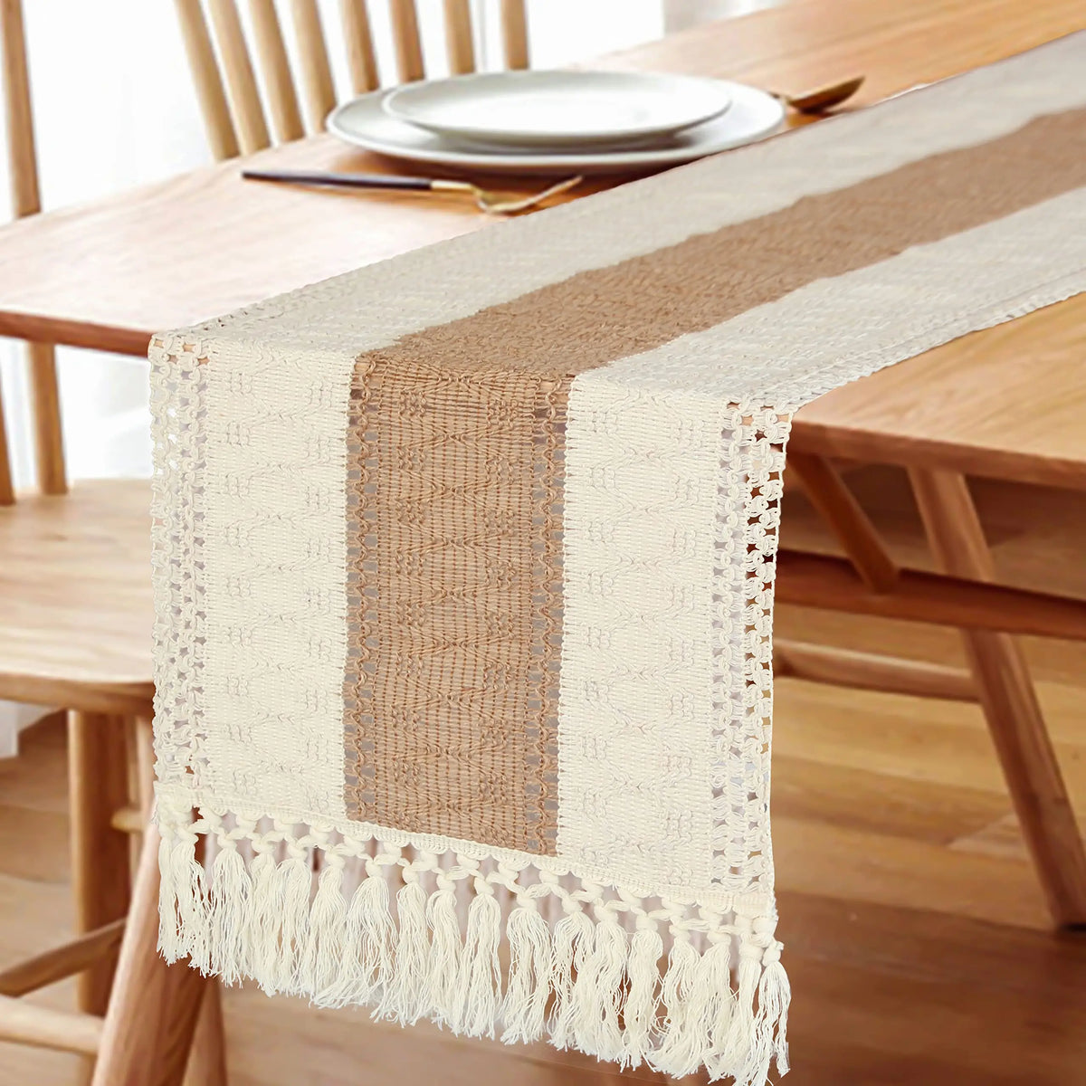Boho Cotton Tassel Table Runner for Farmhouse & Wedding Decor