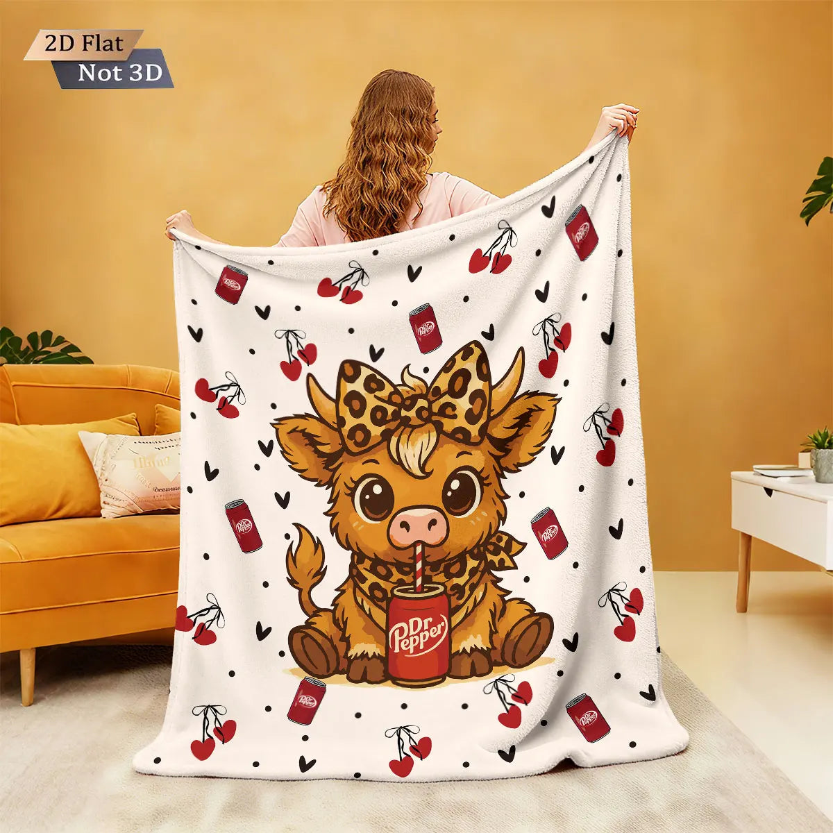 Cartoon Highland Cow Print Flannel Blanket