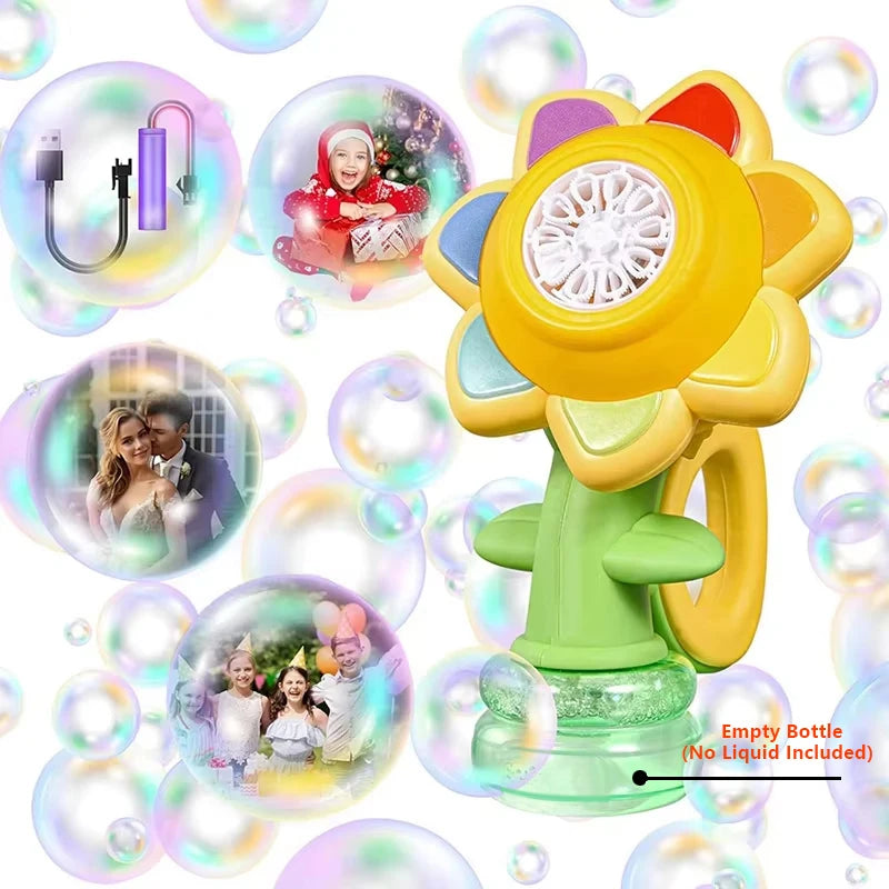 آلة فقاعات زهرة دوار مع أضواء LED