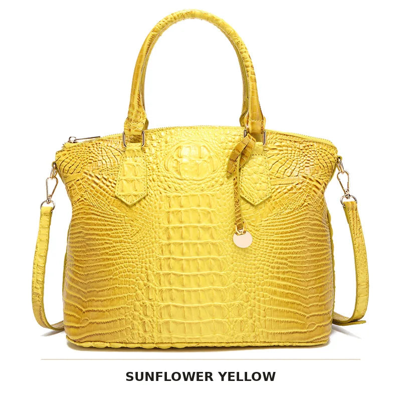 Vintage Croc-Embossed Structured Satchel Handbag