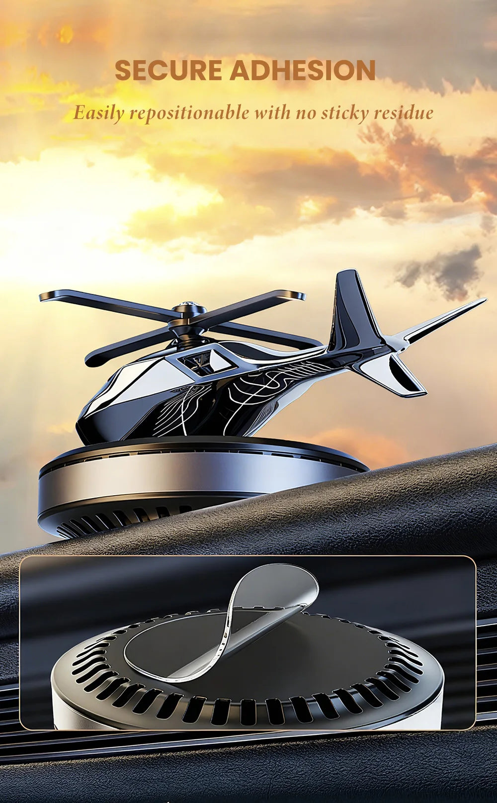 Solar-Powered Rotating Helicopter Car Air Freshener & Decorative Aromatherapy Diffuser
